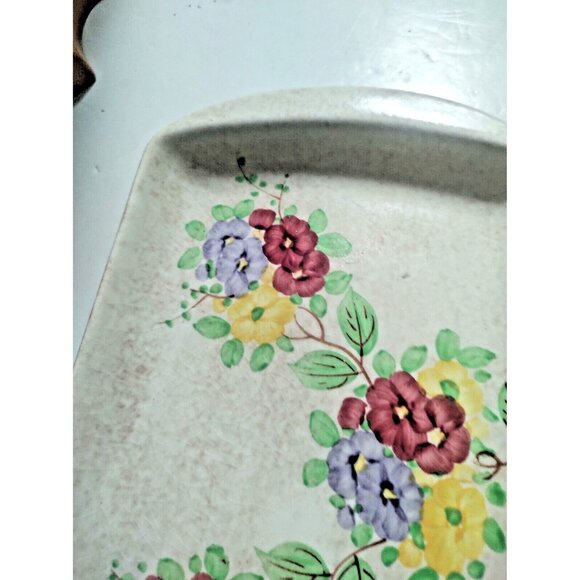 Vintage E Radford Hand Painted Floral Tray 9 1/4"x 5 1/2" - Picture 8 of 11